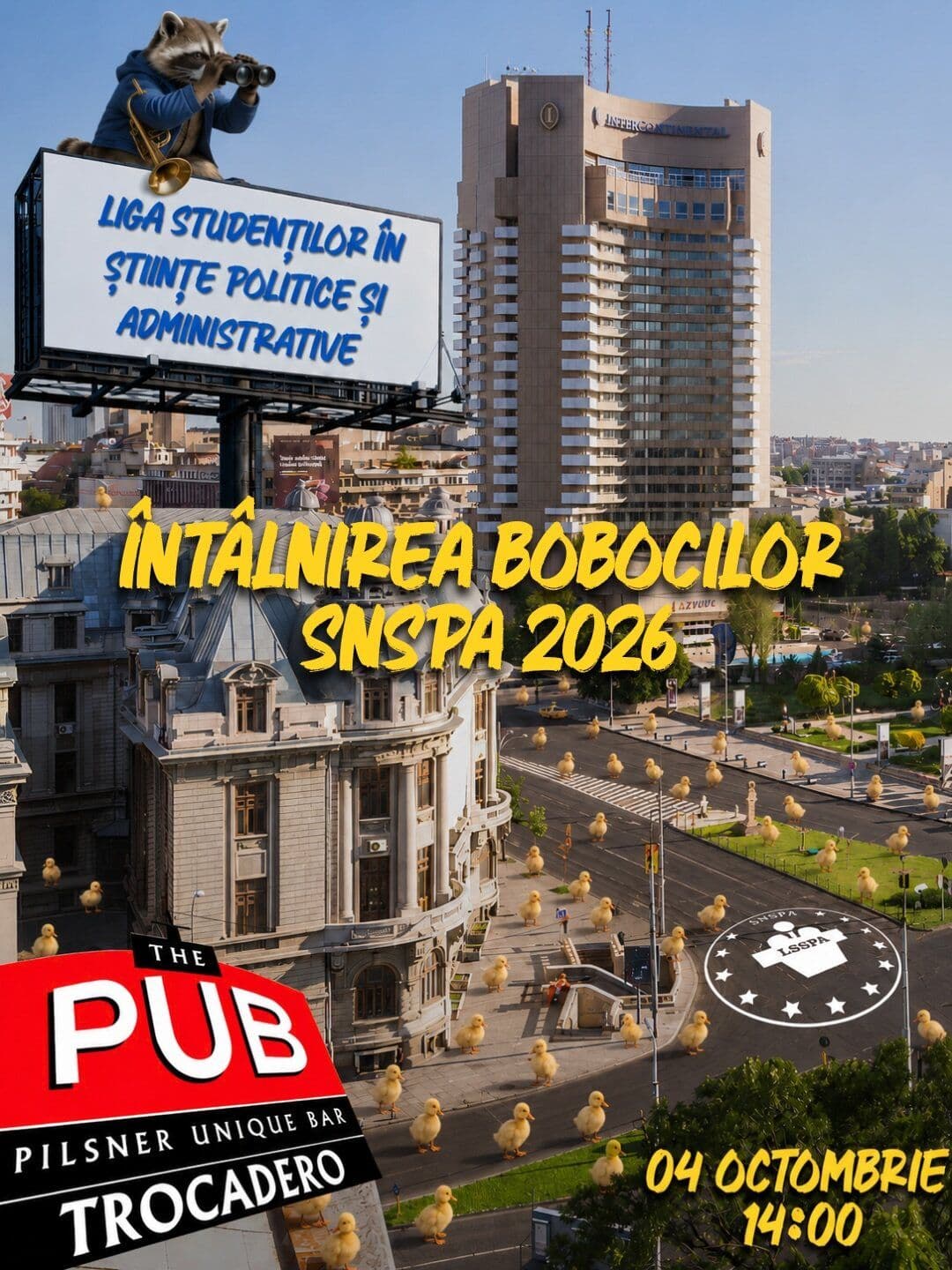 Afișul Întâlnirii Bobocilor SNSPA, la The Pub Universității
